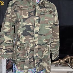 Green Camo Womens Size Small Utility Jean Jacket